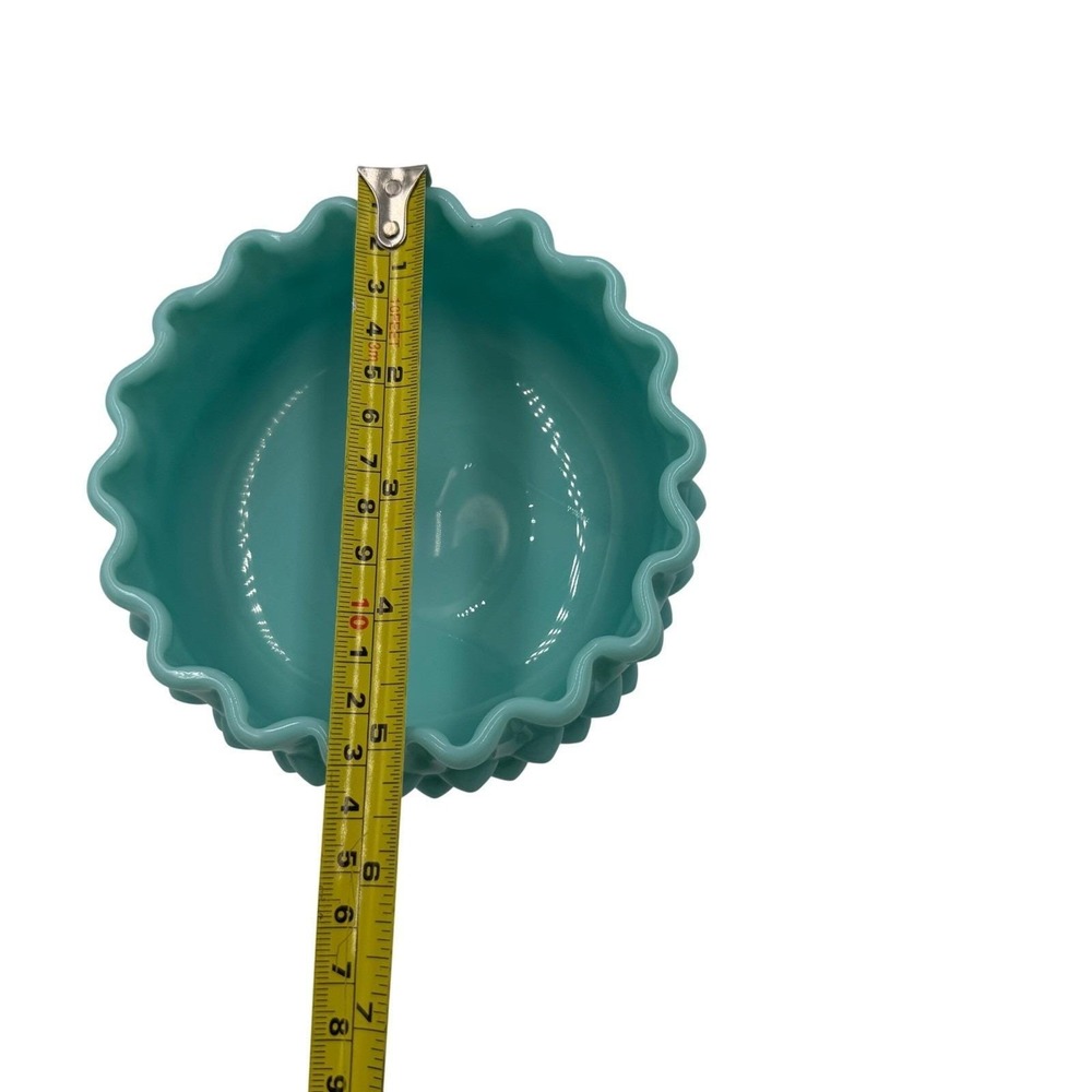 Vtg Fenton Aqua Turquoise Milk Glass Hobnail Footed Candy Dish Compote with Lid - Picture 6 of 7